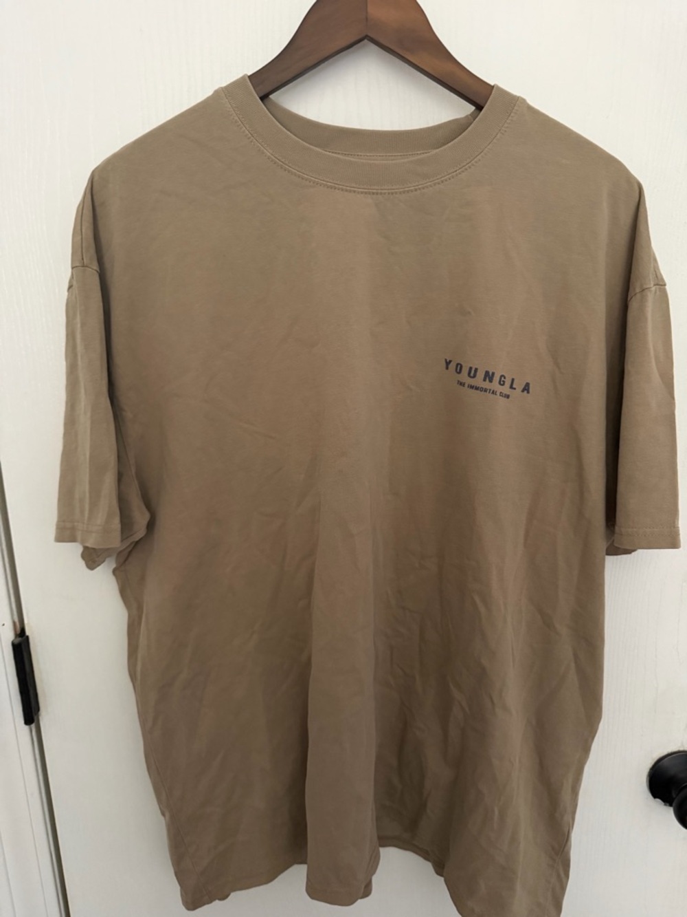 YoungLA Men's Tan Short Sleeve Crewneck Logo Tee